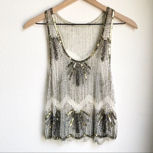 Vintage Style Beaded Tank Top Scalloped Hem - Picture 4 of 15